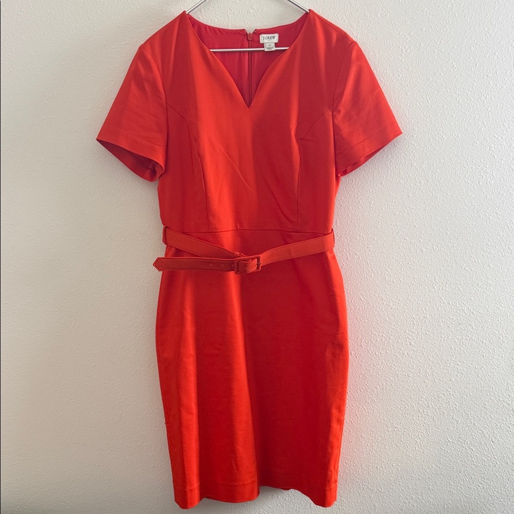 J. Crew Orange Belted V-Neck Sheath Dress